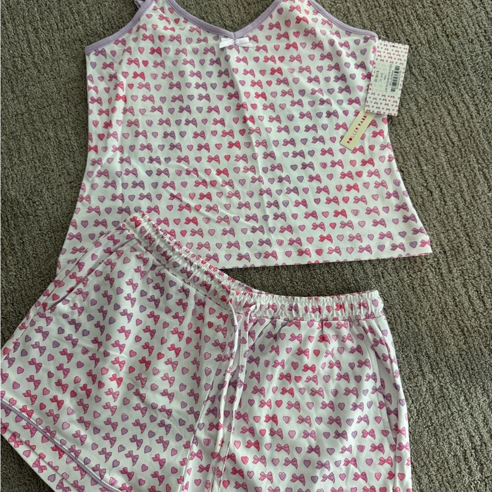 LoveShackFancy/roller rabbit Pink and Purple Bow Pajama Set